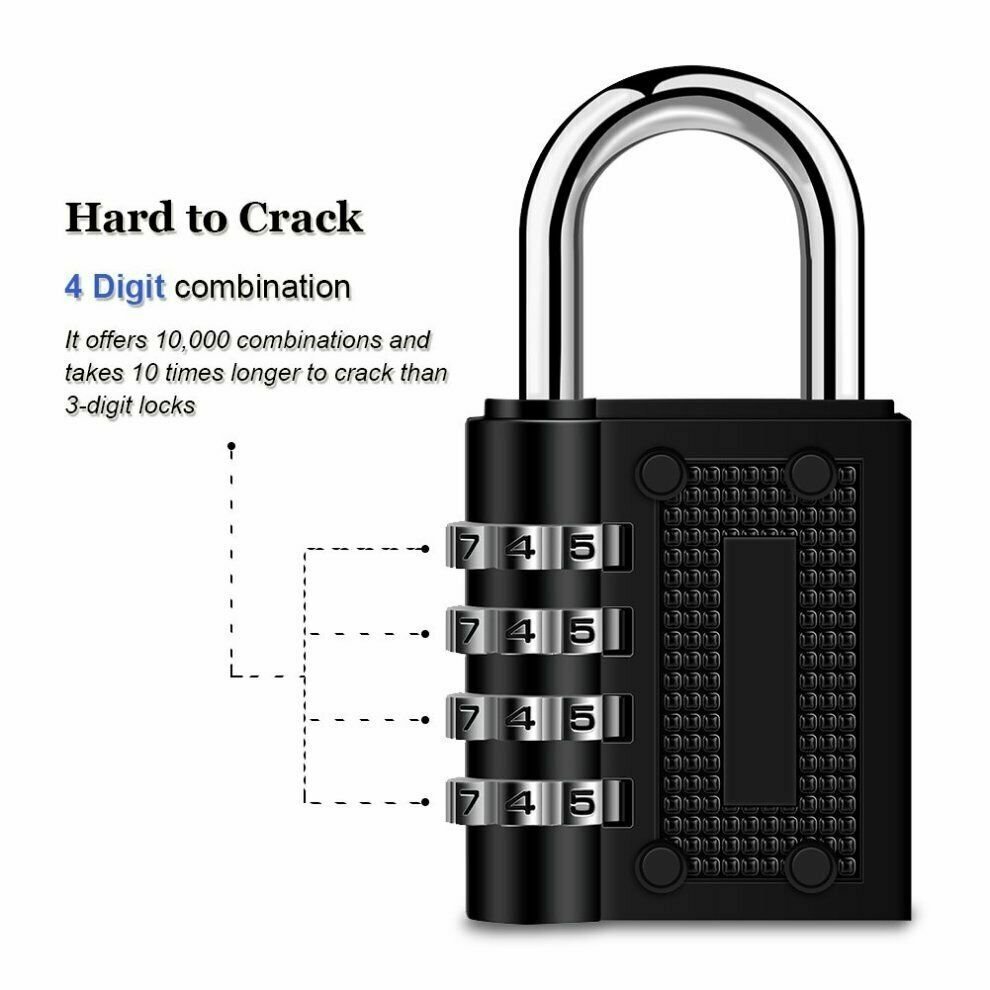 4 Digit Combination Lock Padlock Weatherproof For Locker Gym Bag Travel Suitcase