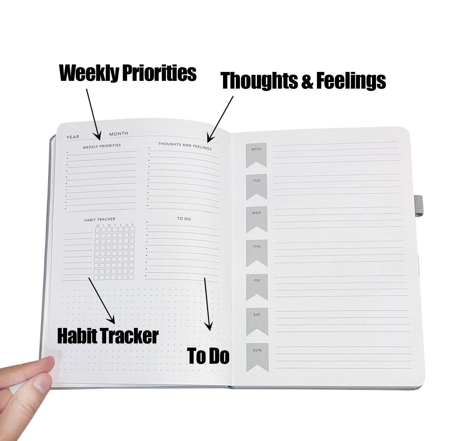 A5 Weekly & Monthly Motivational Planner Life Goals Journal Organiser W/ Elastic