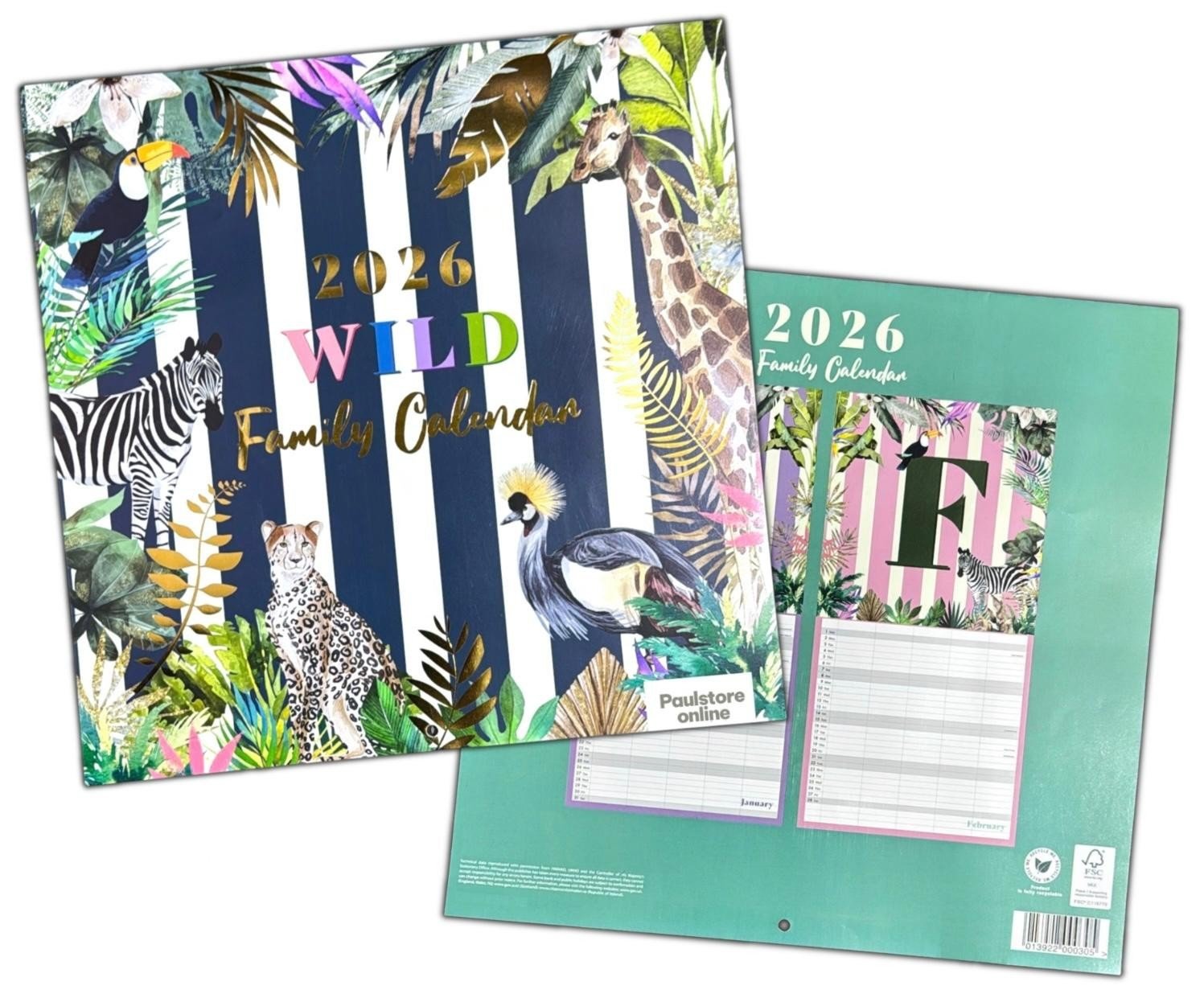 2026 Wall Calendar Large Safari Month to View Planner 5 Row Calendar Organiser