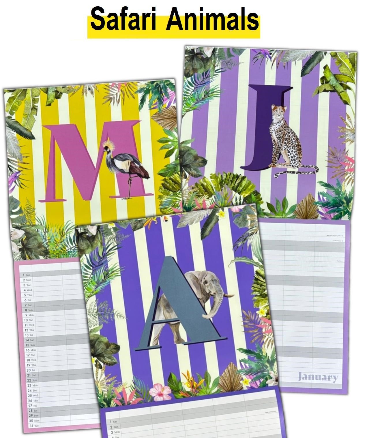 2026 Wall Calendar Large Safari Month to View Planner 5 Row Calendar Organiser