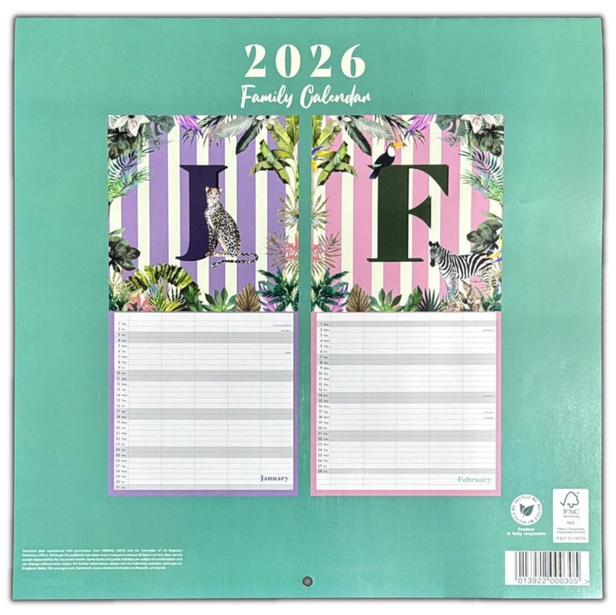 2026 Wall Calendar Large Safari Month to View Planner 5 Row Calendar Organiser