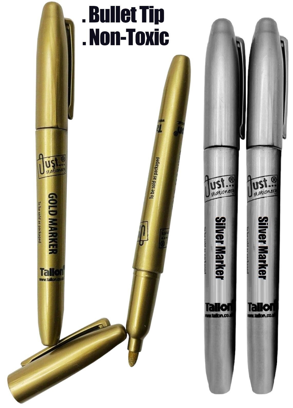 4 Metallic Marker Pens Gold & Silver Paper Card Glass Metal Plastic Xmas UK