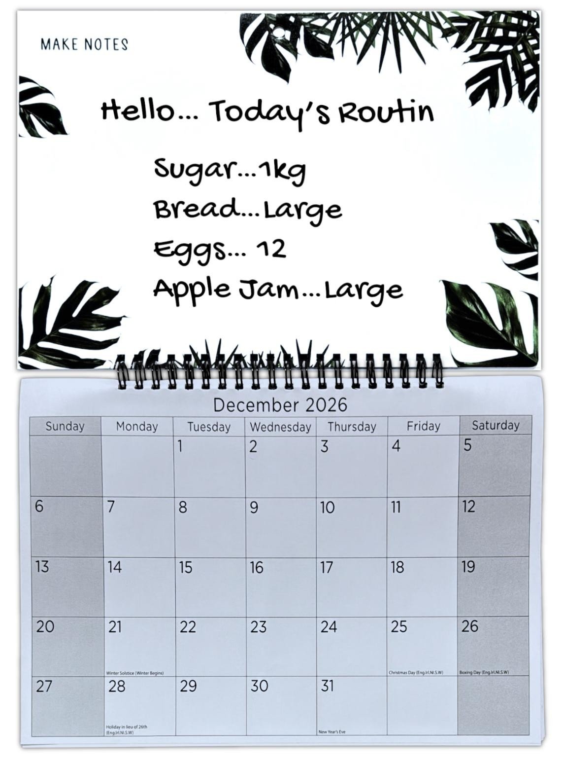 2026 Hanging Wiro Memo Board Wipe Off Pen Planner Wall Calendar Family Organiser