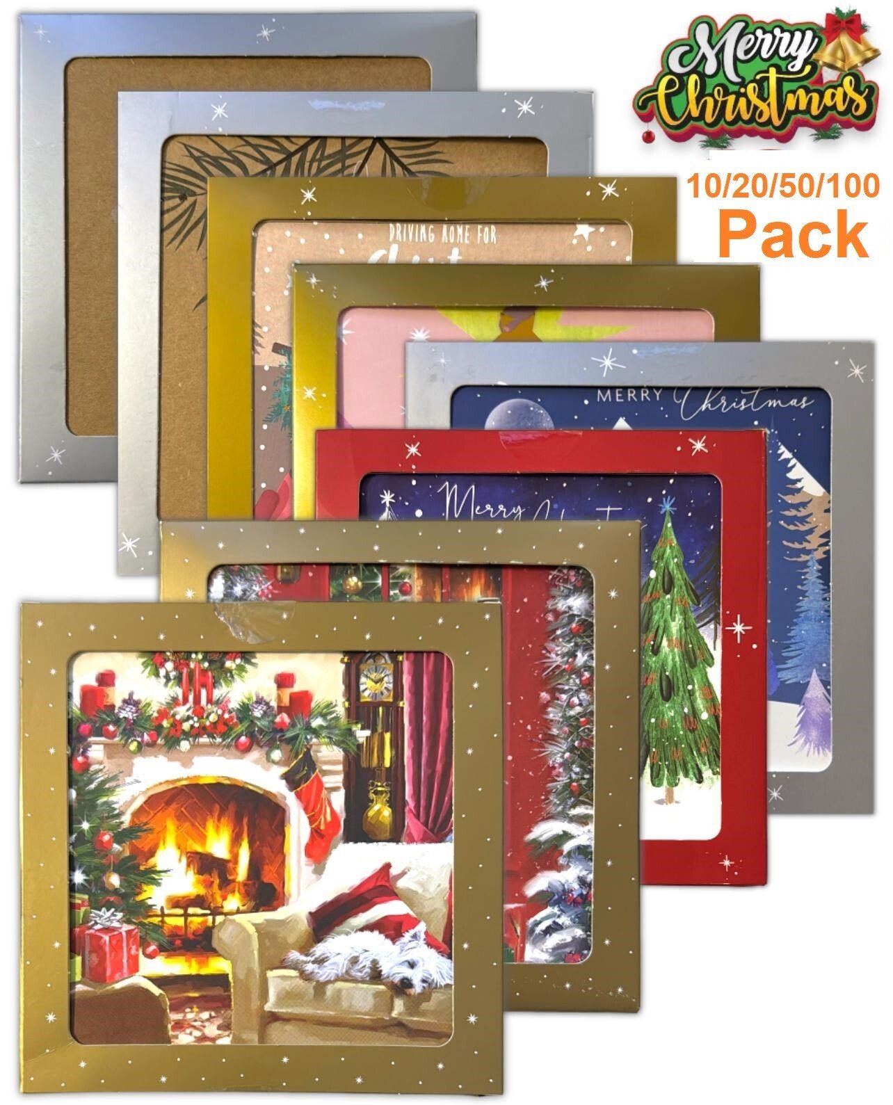 10/20/50 Pack Luxury Traditional Santa Square Xmas Christmas Cards & Envelopes