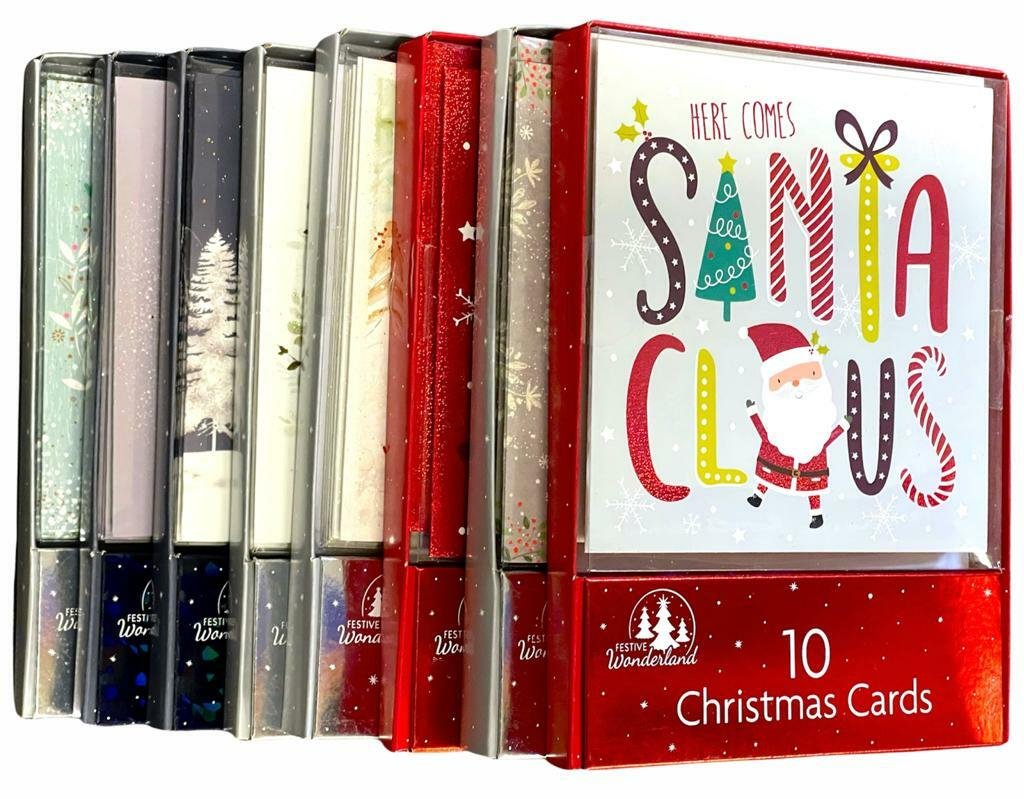 10/20/50 Pack Luxury Traditional Santa Square Xmas Christmas Cards & Envelopes