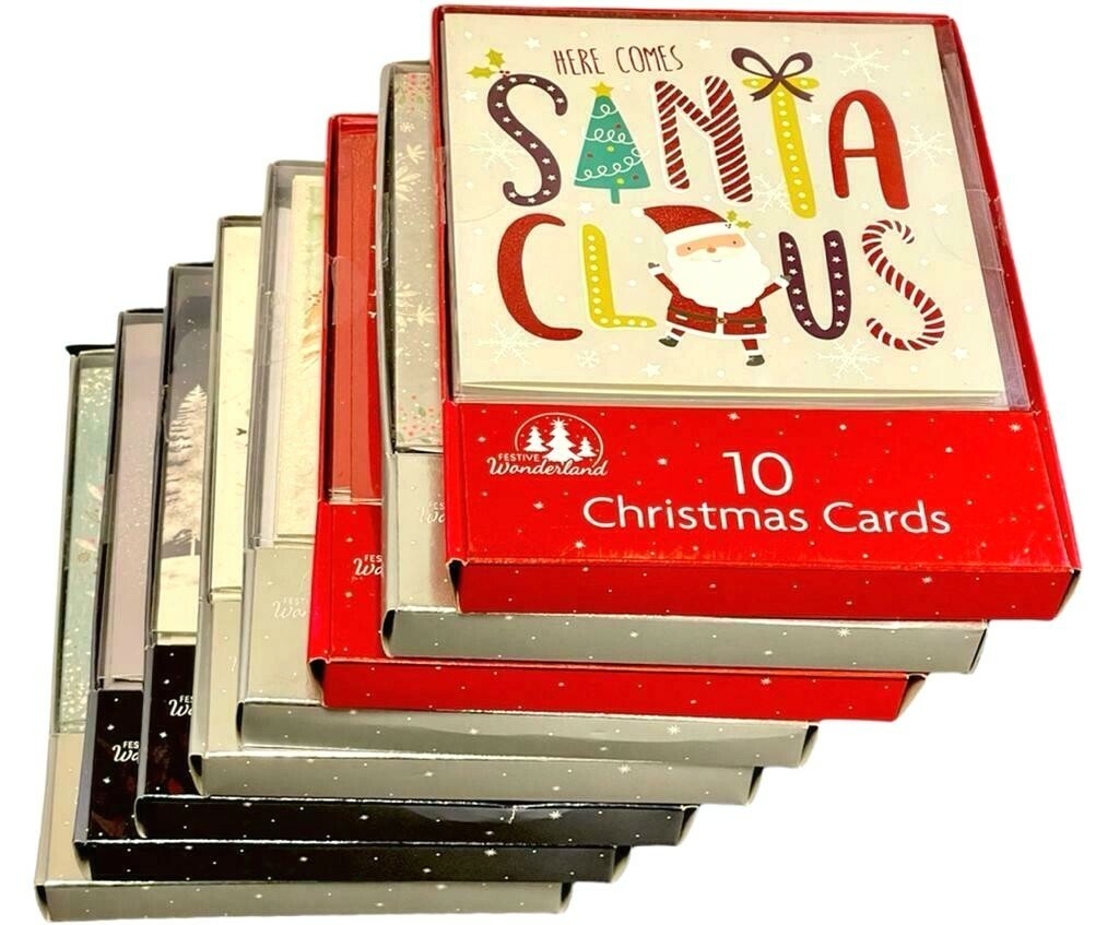 10/20/50 Pack Luxury Traditional Santa Square Xmas Christmas Cards & Envelopes