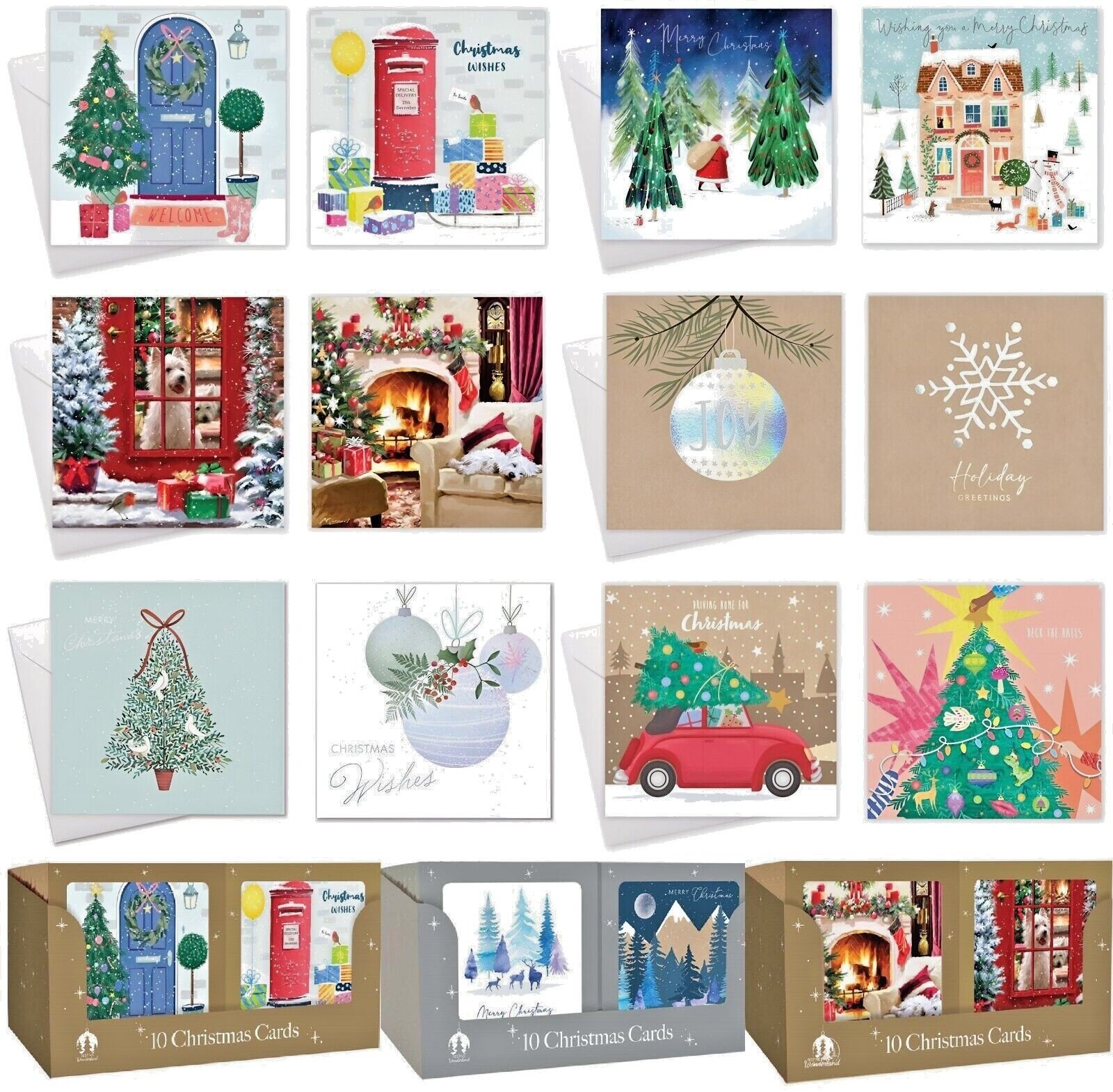 10/20/50 Pack Luxury Traditional Santa Square Xmas Christmas Cards & Envelopes