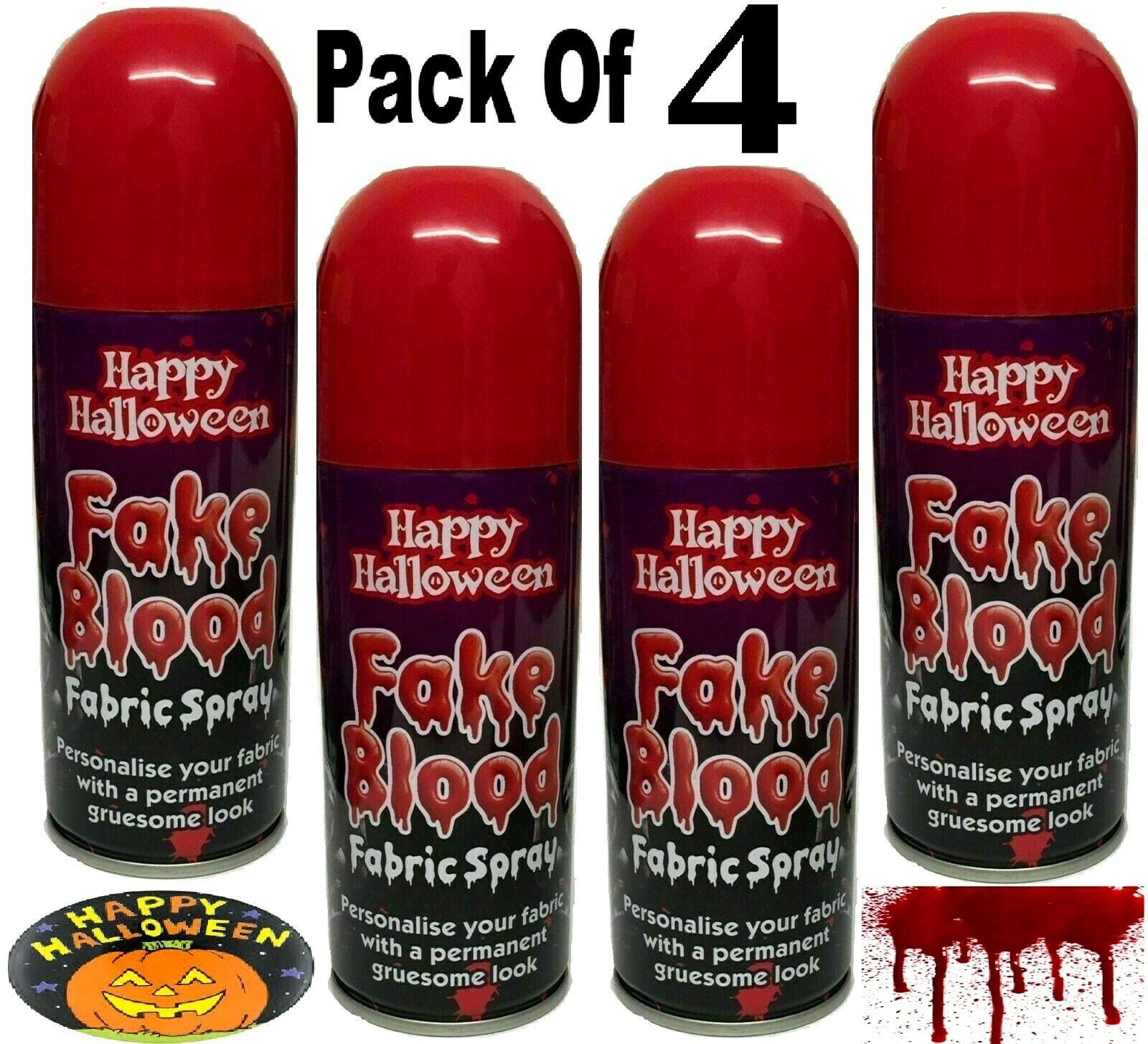 4 x Halloween Fake Blood Fabric Spray Paint Fancy Dress 200ml