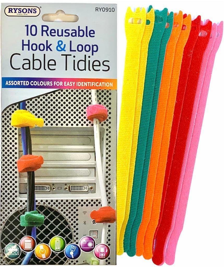 10 Pcs  Reusable Hook & Loop CABLE Organiser TIES Colour Coded Tidy Wraps Straps