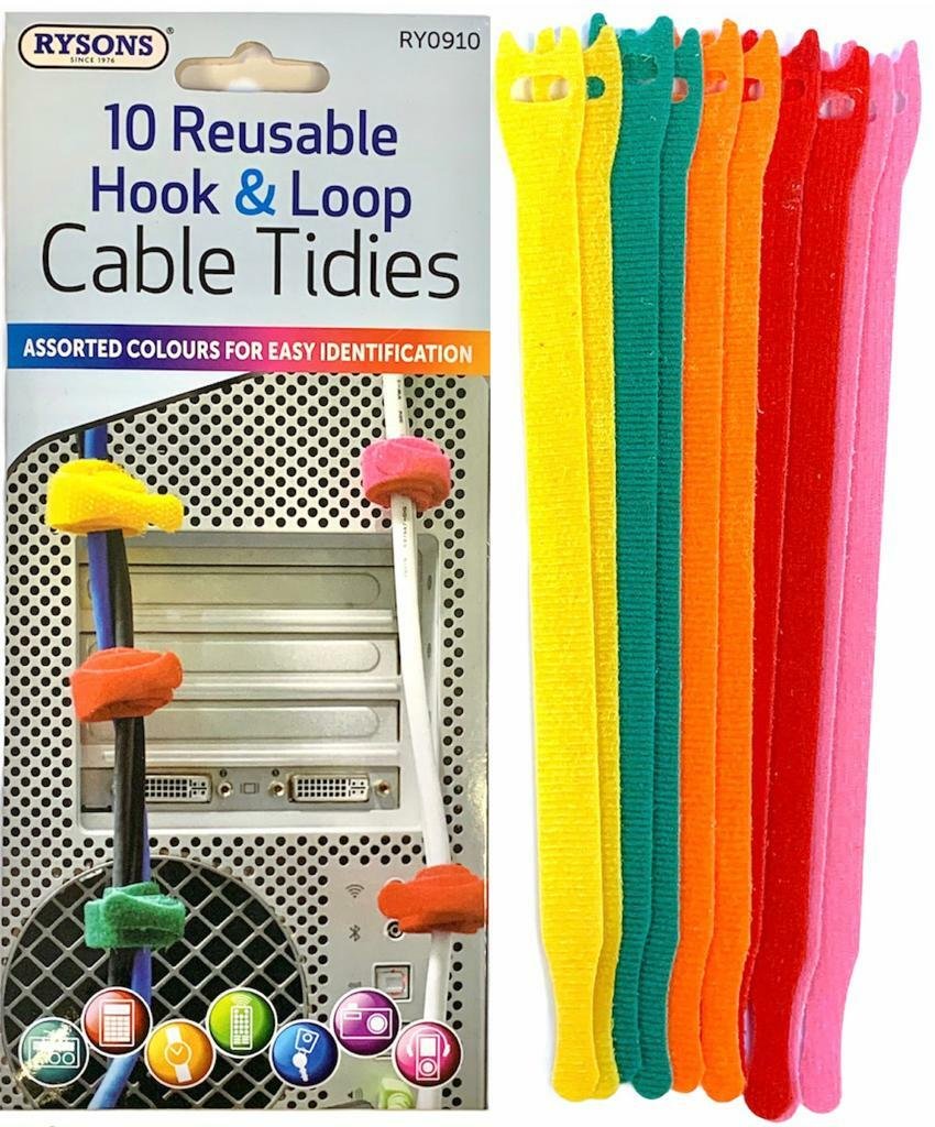 10 Pcs  Reusable Hook & Loop CABLE Organiser TIES Colour Coded Tidy Wraps Straps