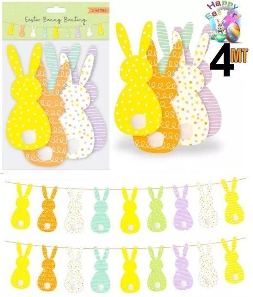 Easter Bunting Bunny Rabbit Banner Garland Hanging Ready Threaded - 4 Metres