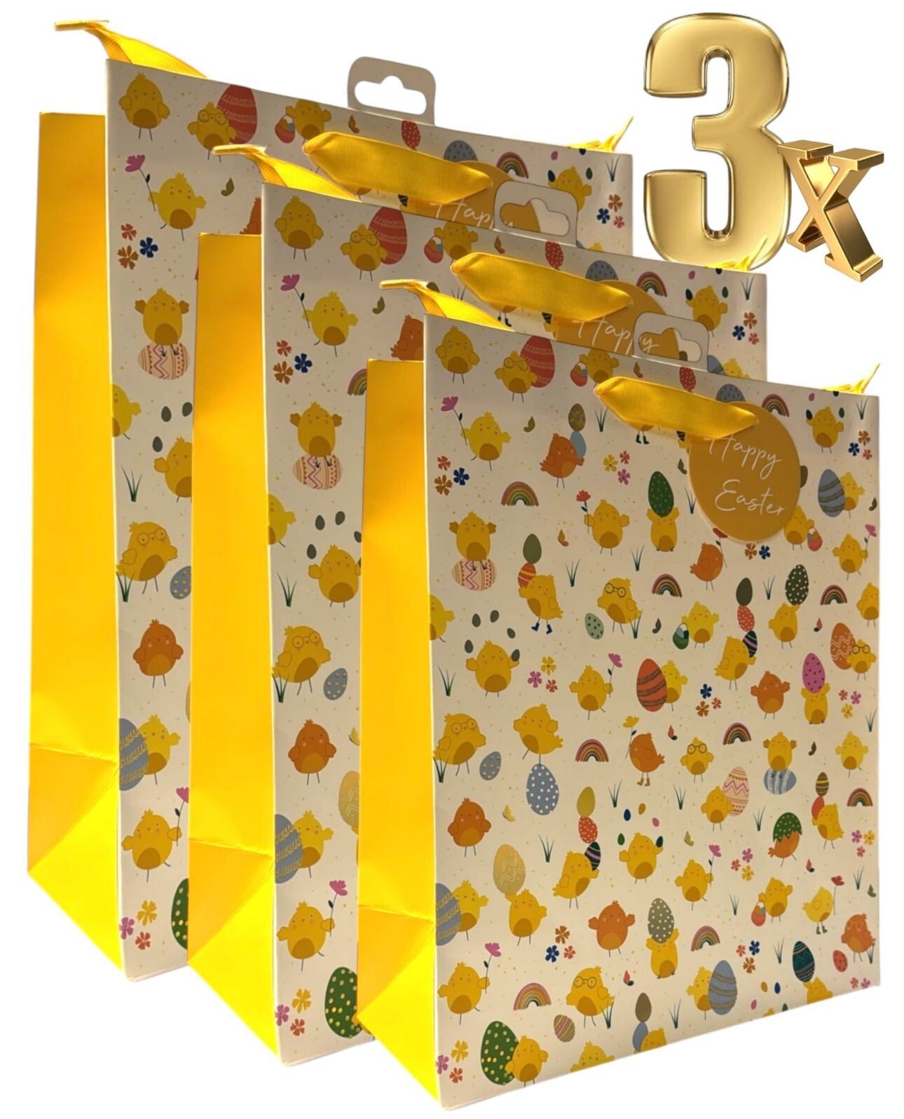 3x Large Easter Chick Eggs Luxury Present Gift Bags Easter Egg Gift Bag with Tag