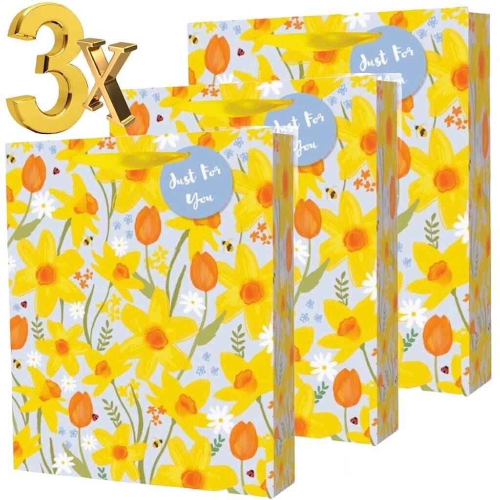 3x Large Easter Daisy Flowers Luxury Present Gift Bags Easter Gift Bag with Tag