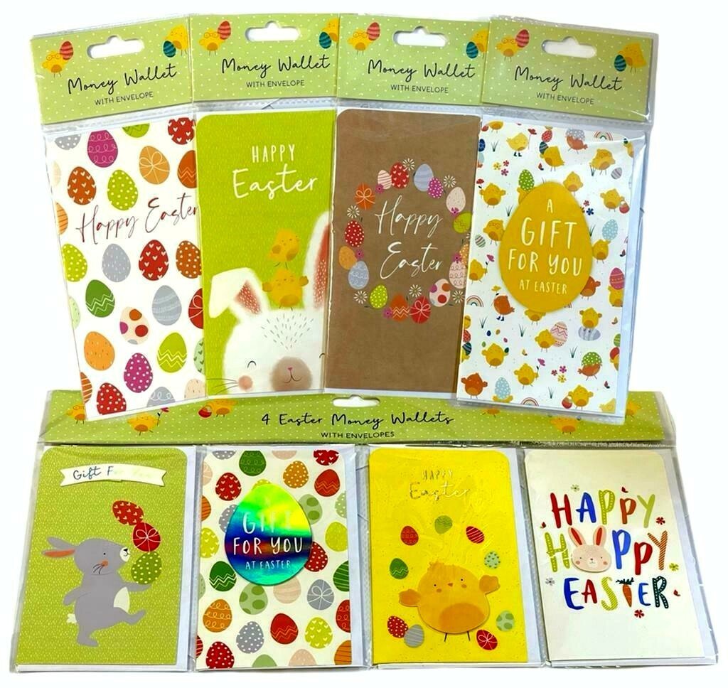 4 PACK CUTE EASTER MONEY WALLETS Gift Card Cash Voucher Holder With Envelope