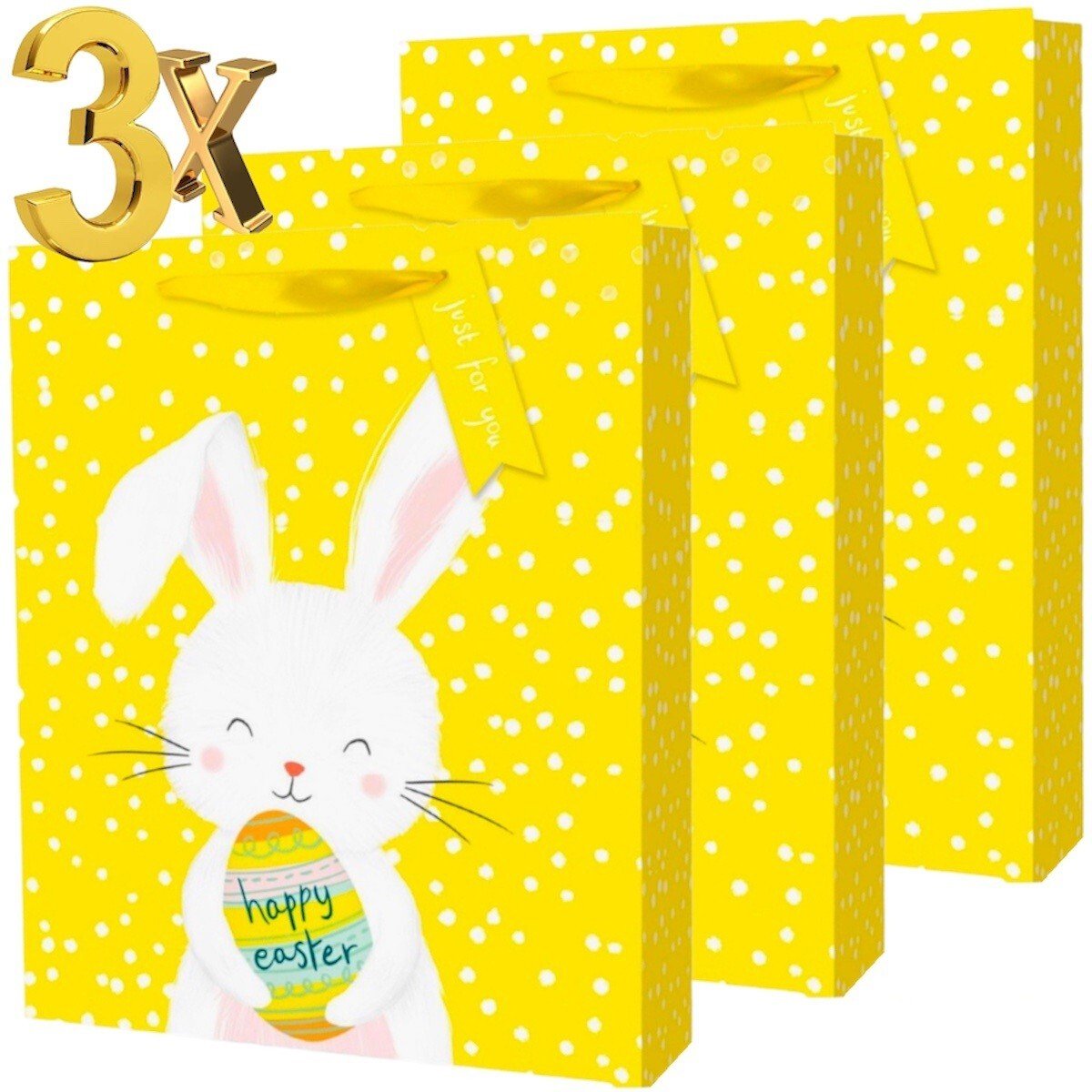 3 Pcs Large Easter Bunny Luxury Present Gift Bags Easter Egg Gift Bag with Tag