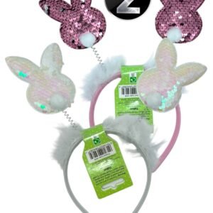2 Sequin Bunny Headband Rabbit Head Boppers Easter Party Fashion Kids Girls Gift