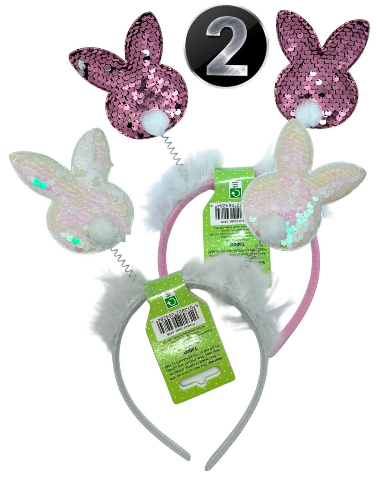 2 Sequin Bunny Headband Rabbit Head Boppers Easter Party Fashion Kids Girls Gift