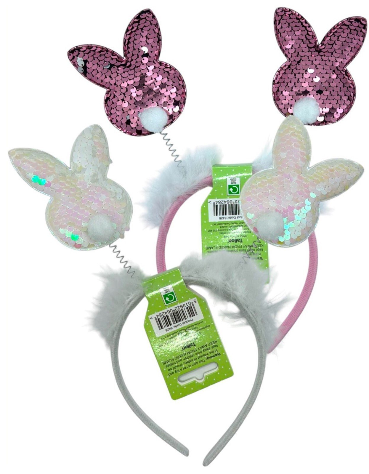 2 Sequin Bunny Headband Rabbit Head Boppers Easter Party Fashion Kids Girls Gift