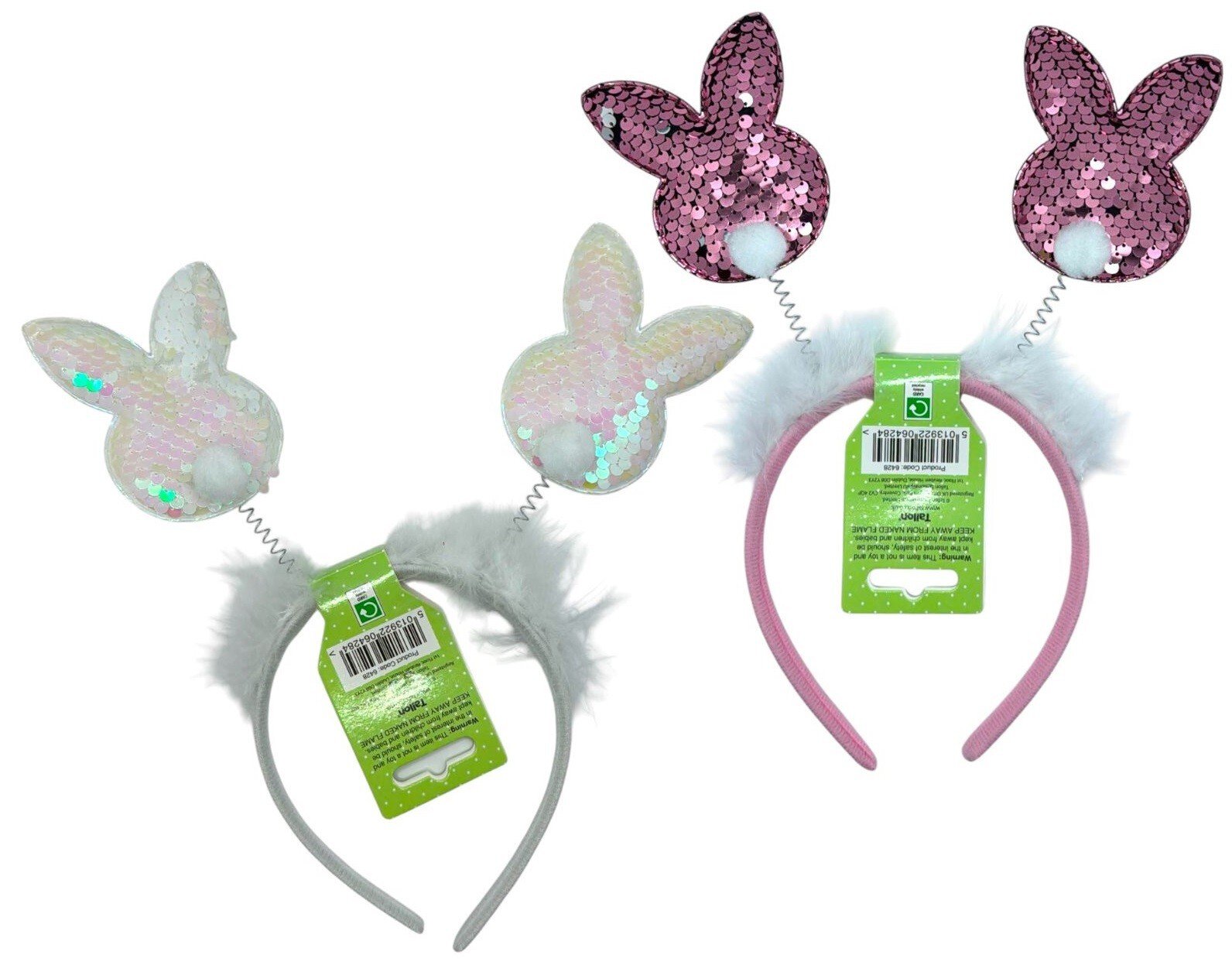 2 Sequin Bunny Headband Rabbit Head Boppers Easter Party Fashion Kids Girls Gift