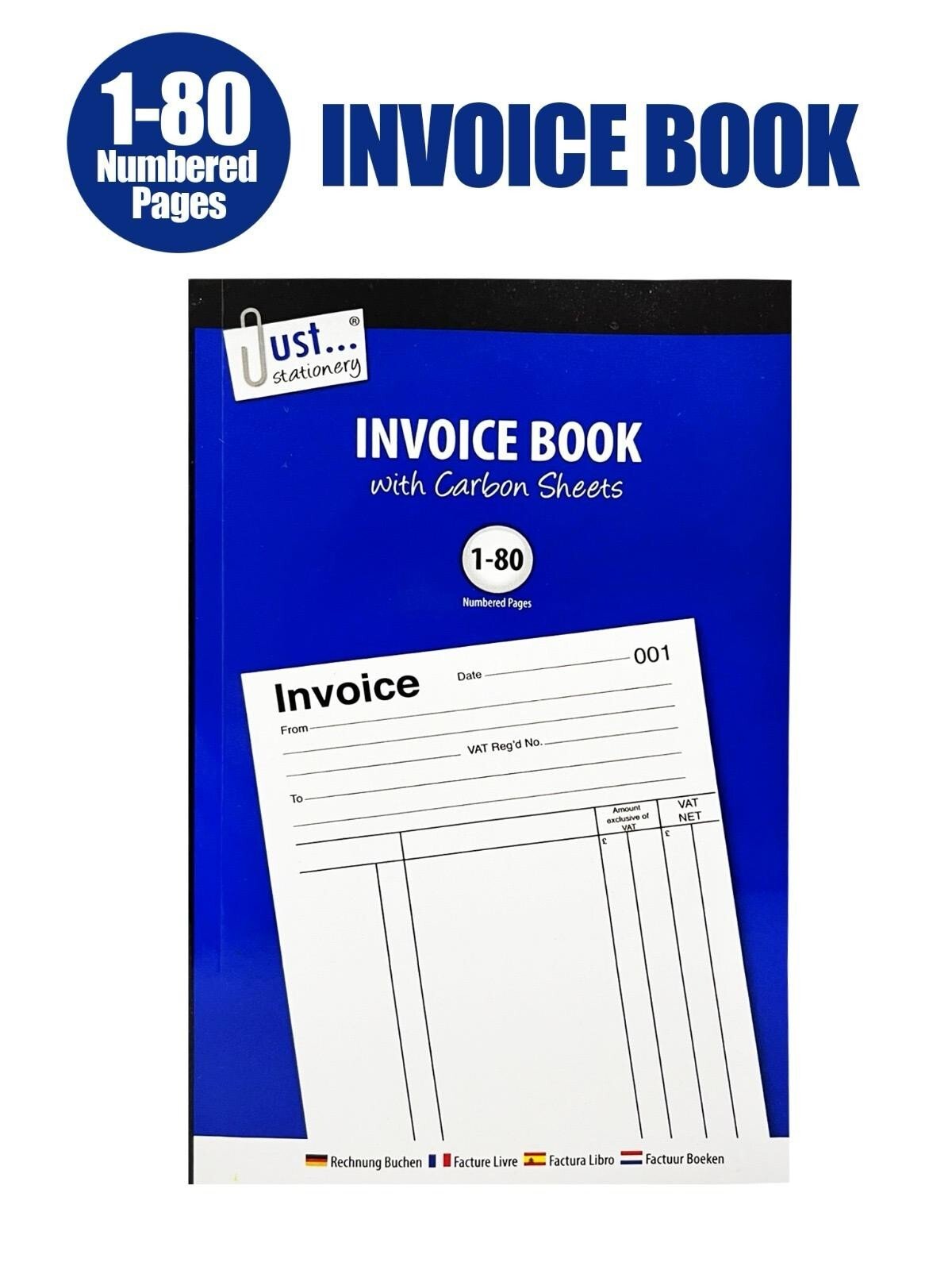 6 x Full Size Invoice Book A5 Receipt Book Pad Carbon Sheets Numbered 80 Pages