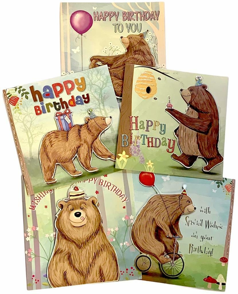 Multi Pack x 5 Mixed Assorted Just To Say Hand Made Lux Teddy Bear Birthday Card