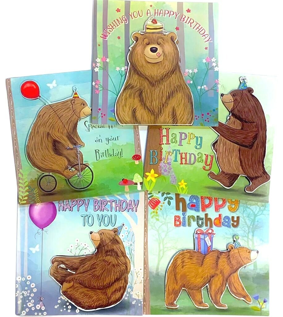 Multi Pack x 5 Mixed Assorted Just To Say Hand Made Lux Teddy Bear Birthday Card