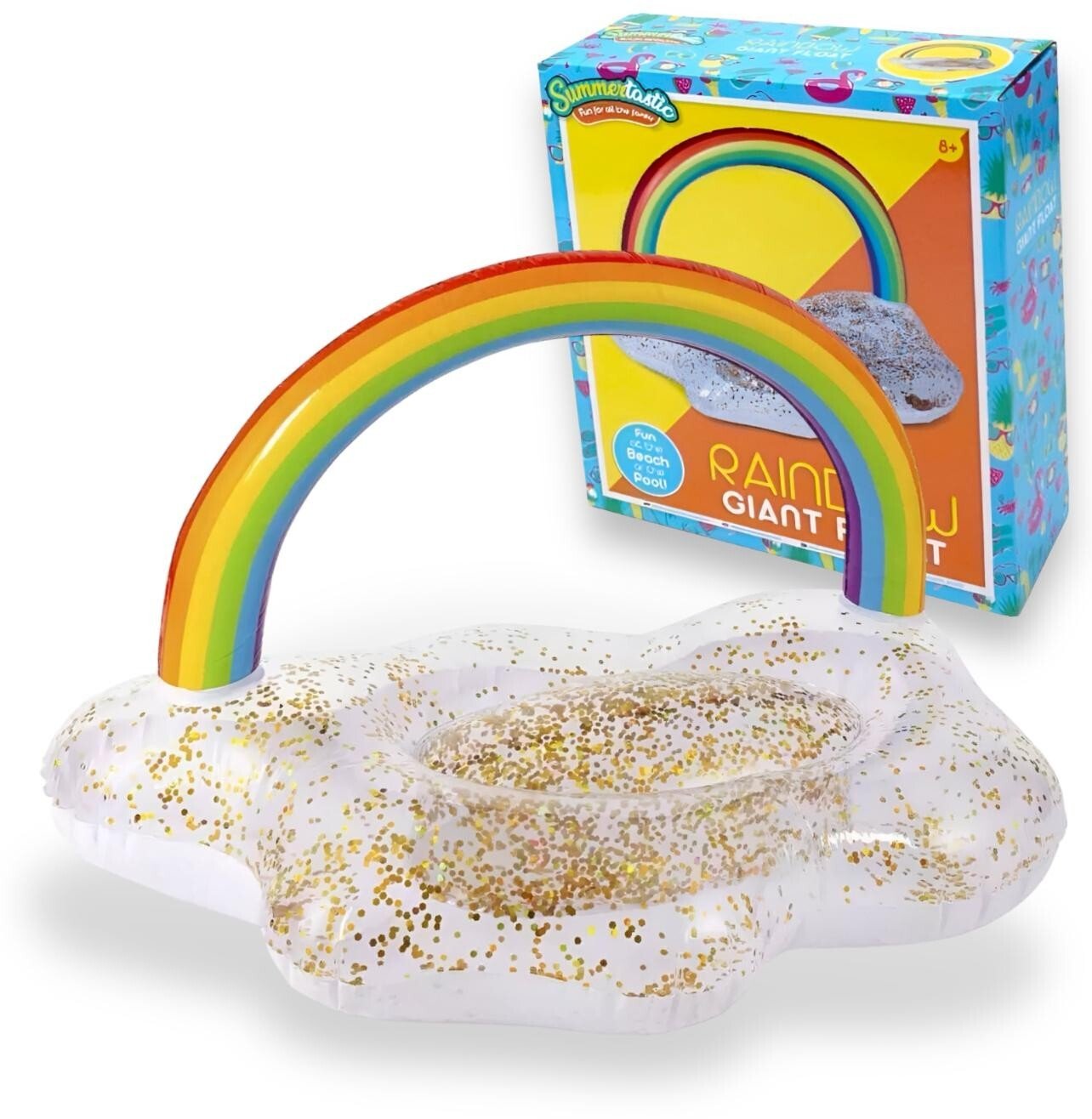 Inflatable Float Rainbow Glitter Water Pool Lounger Float Holiday Pool Fun 105CM