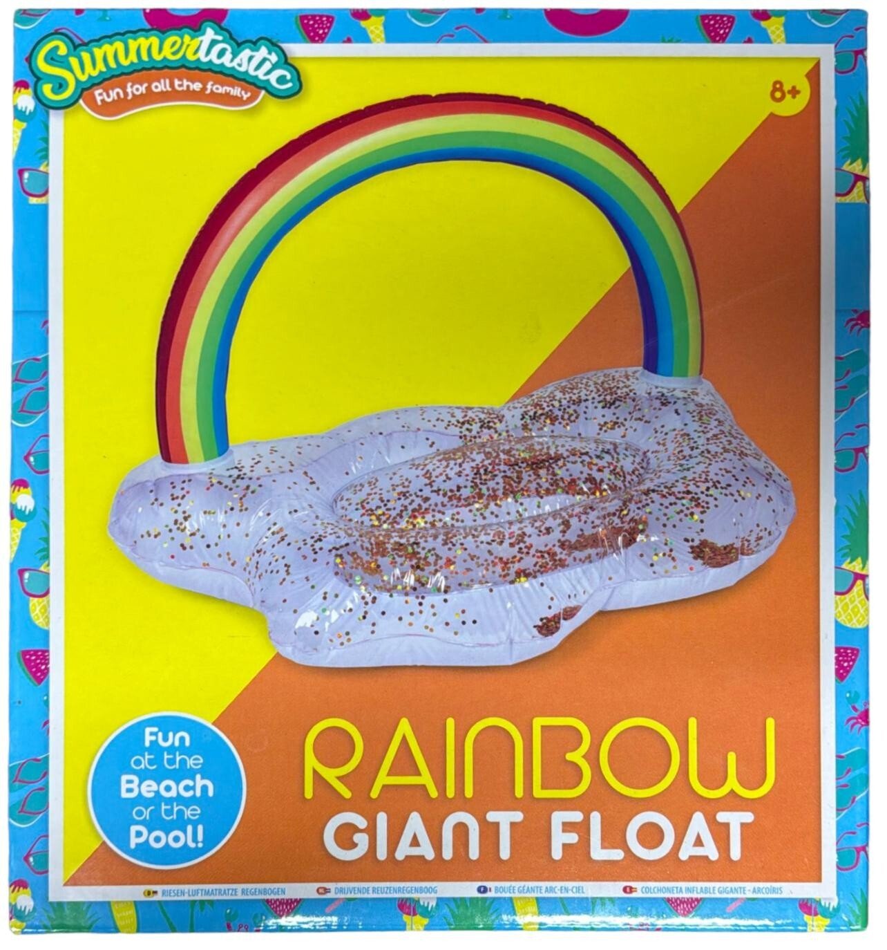 Inflatable Float Rainbow Glitter Water Pool Lounger Float Holiday Pool Fun 105CM