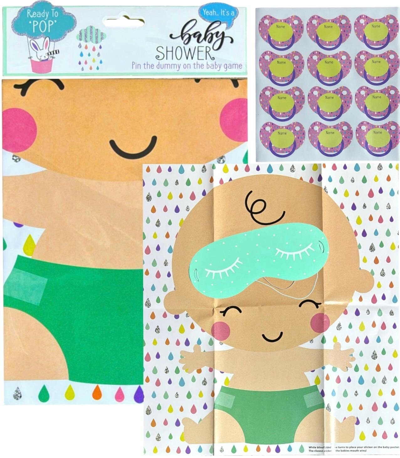 PIN THE DUMMY ON THE BABY Shower Party Game Baby Girl / Boy MULTI PLAYER UK