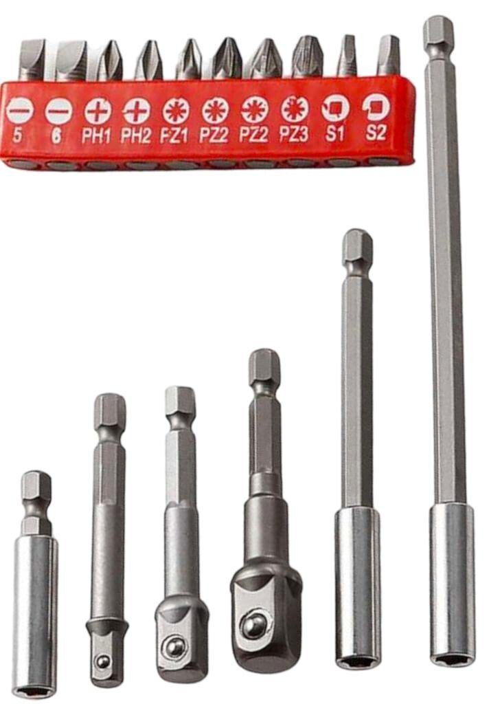 16PCS SCREWDRIVER BIT SET CHANGEABLE HEADS POZI*, PHILLIPS*, SQUARE, FLAT, CR-V