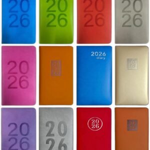 2026 Diary Slim Week to View Textured Foil PU Leather Full Year Slimline Diary