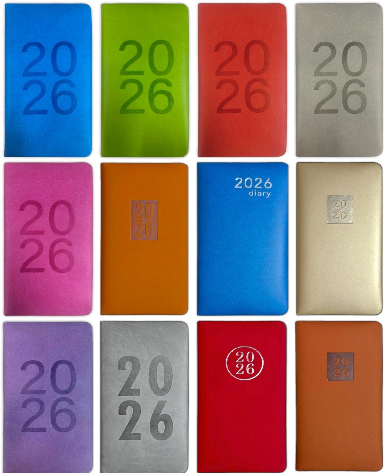 2026 Diary Slim Week to View Textured Foil PU Leather Full Year Slimline Diary