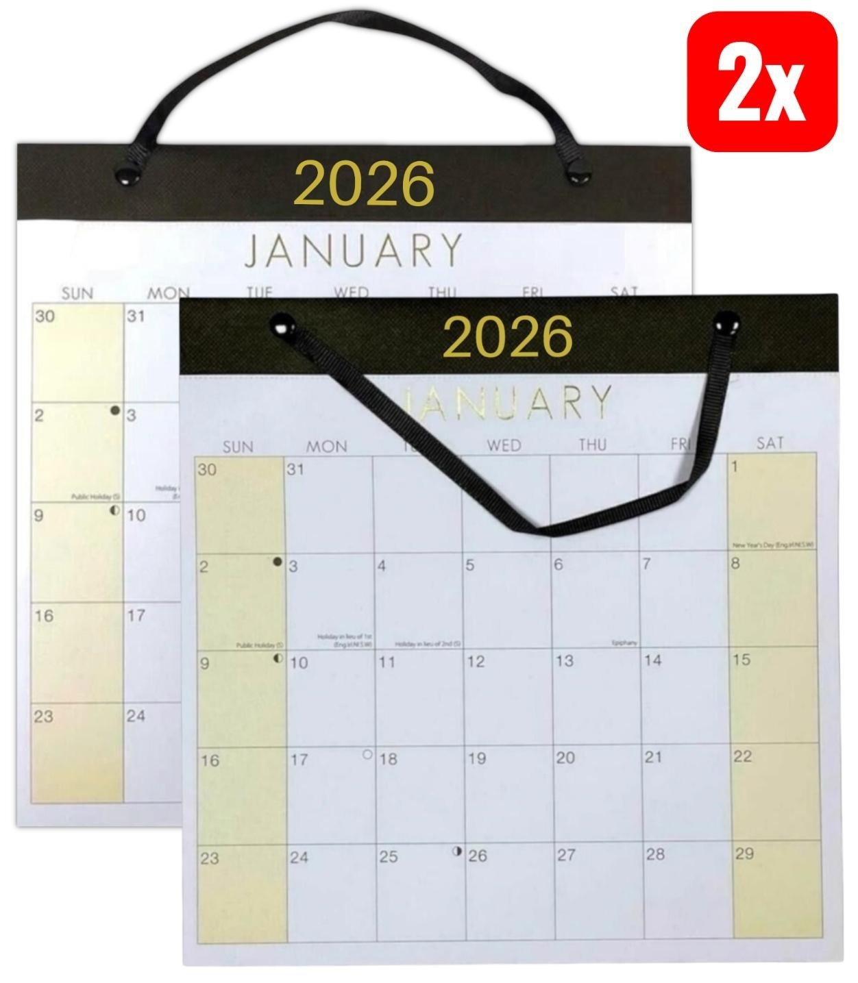 2026 MEDIUM MONTH TO VIEW PLANNER CALENDER WALL HANGING PLANNER RIBBON - 2 PACK