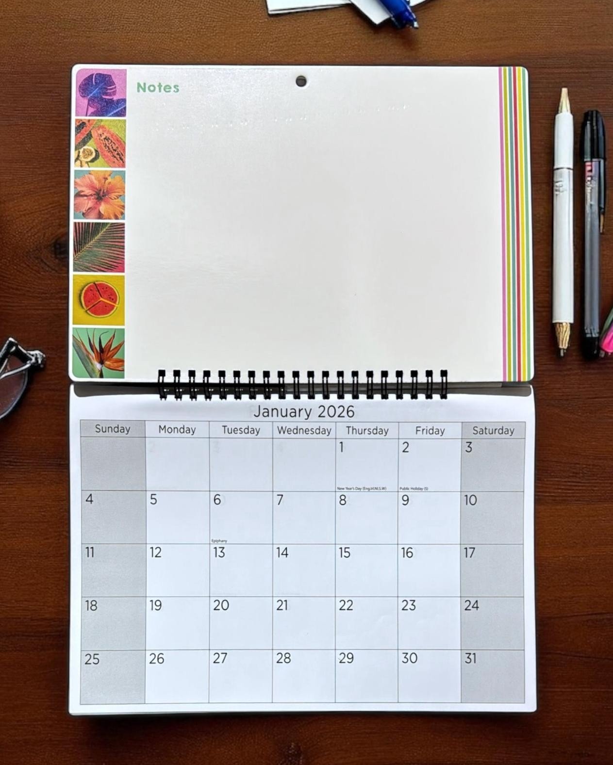 2026 Memo Board Calendar Spiral Bound With Family Wipe Off Pen Home Organiser