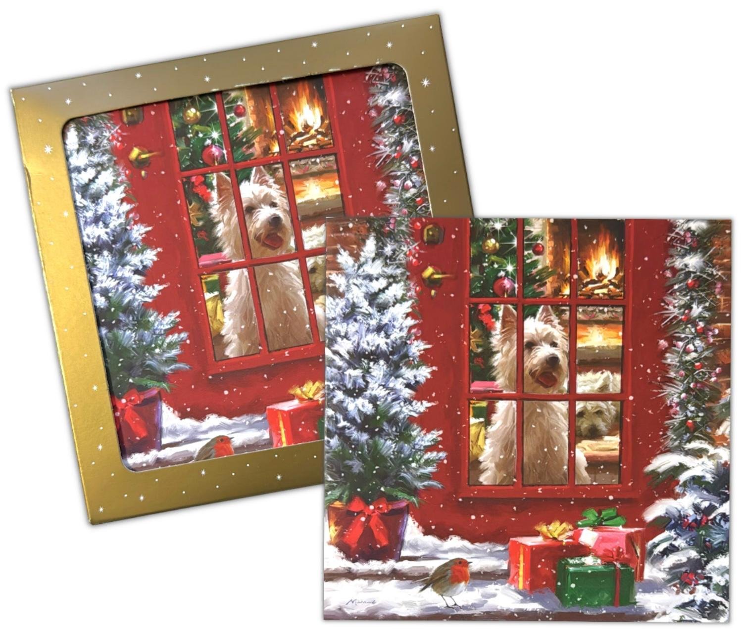 Pack Of 10 Luxury Traditional Santa Square Xmas Christmas Cards & Envelopes UK