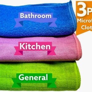 3 Microfibre Cleaning Cloths Soft Multi-Colours Kitchen Bathroom Glass Surfaces