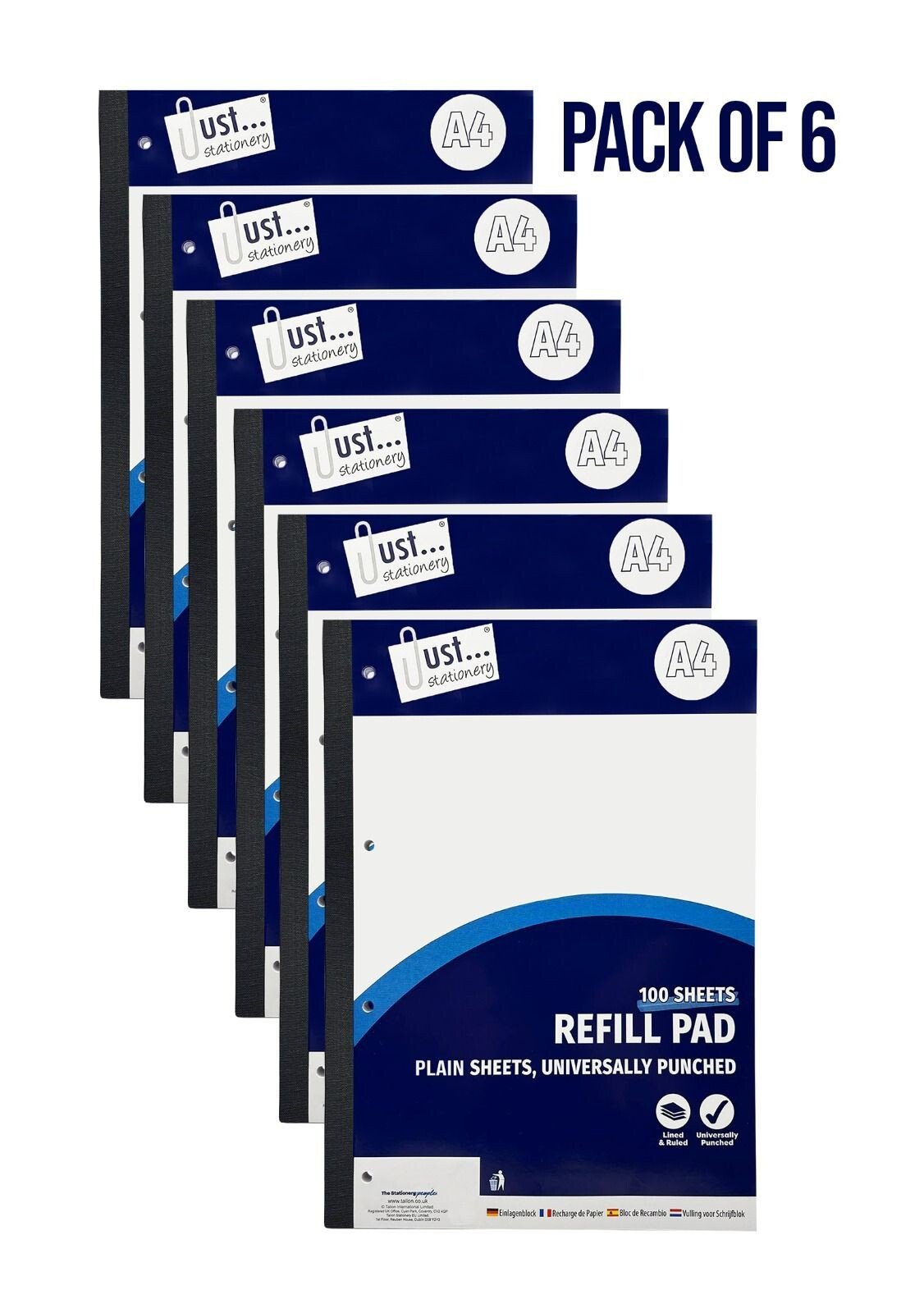 6 x A4 Plain Refill Pad 100 Page Paper Notepad Notebook Sidebound 54gsm Book