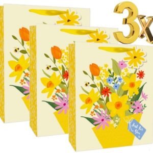 3x Medium Easter Flowers Plant Luxury Present Gift Bags Easter Gift Bag with Tag