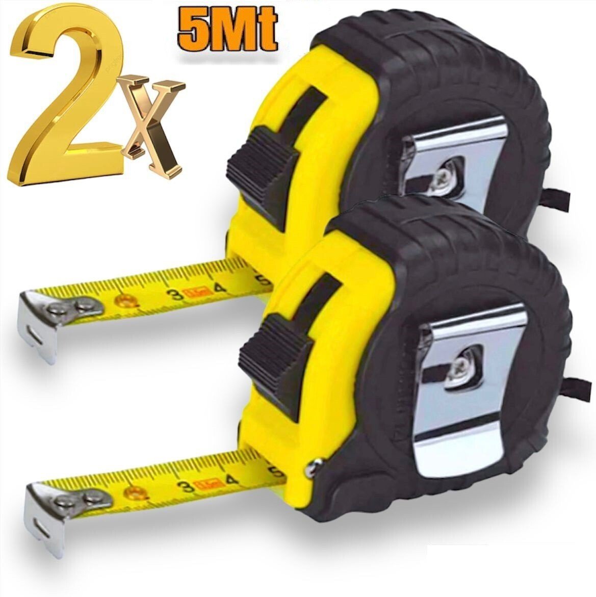 2 x Tape Measure 5M / 16ft Heavy Duty Imperial Self Lock Retractable Belt Clip