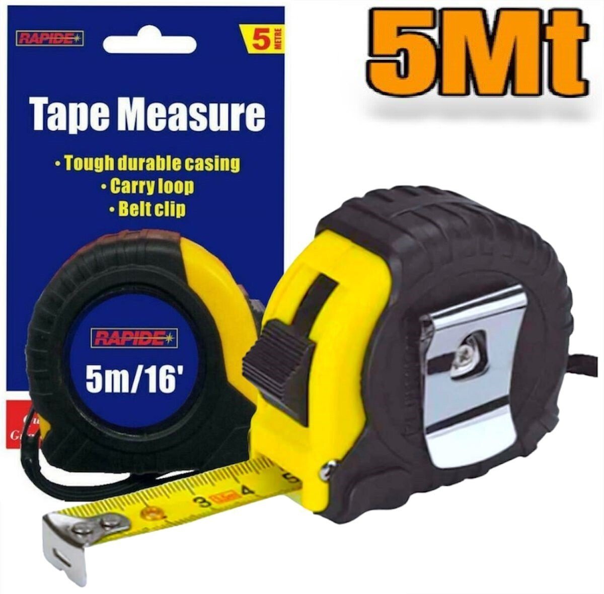 2 x Tape Measure 5M / 16ft Heavy Duty Imperial Self Lock Retractable Belt Clip