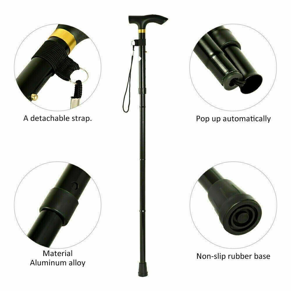 Lightweight Easy Folding Aluminium Walking Stick Cane, Height Adjustable UK