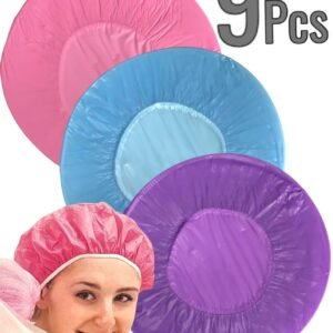9 x Waterproof Elastic Shower Cap Hat Bath Head Hair Cover Salon Shower Cap