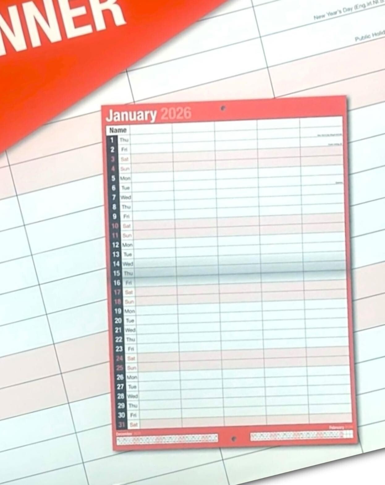 2026 Month To View 5 Column Calendar Hanging Spiral Daily Home Office Planner