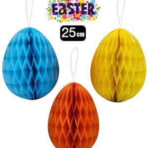 3 x Large 25cm Honeycomb Paper Baubles Easter Egg Hanging Decorations Party Tree