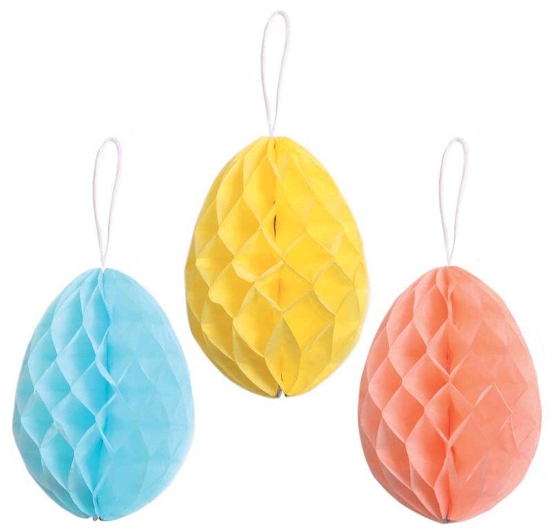3 x Large 25cm Honeycomb Paper Baubles Easter Egg Hanging Decorations Party Tree