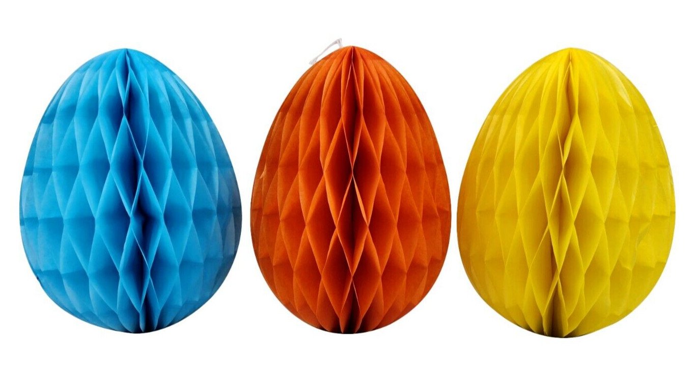 3 x Large 25cm Honeycomb Paper Baubles Easter Egg Hanging Decorations Party Tree