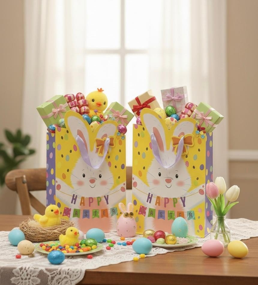 4 Pcs Large Easter Eggs Luxury Present Gift Bags Easter Chick Gift Bag with Tag