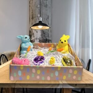 Easter Cardboard Gift Hamper Tray Easter Chicks Tinsel Bunny Easter eggs Wrap