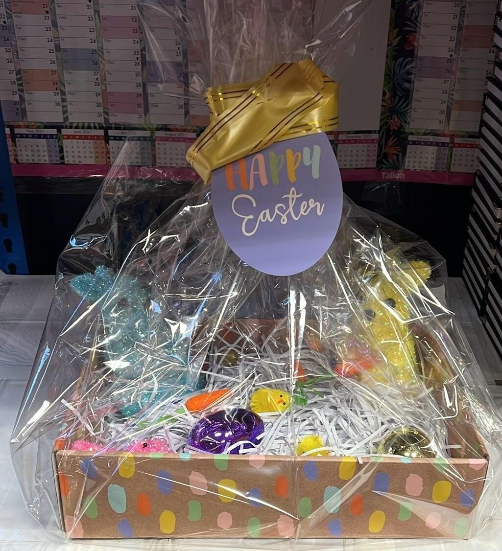 Easter Cardboard Gift Hamper Tray Easter Chicks Tinsel Bunny Easter eggs Wrap