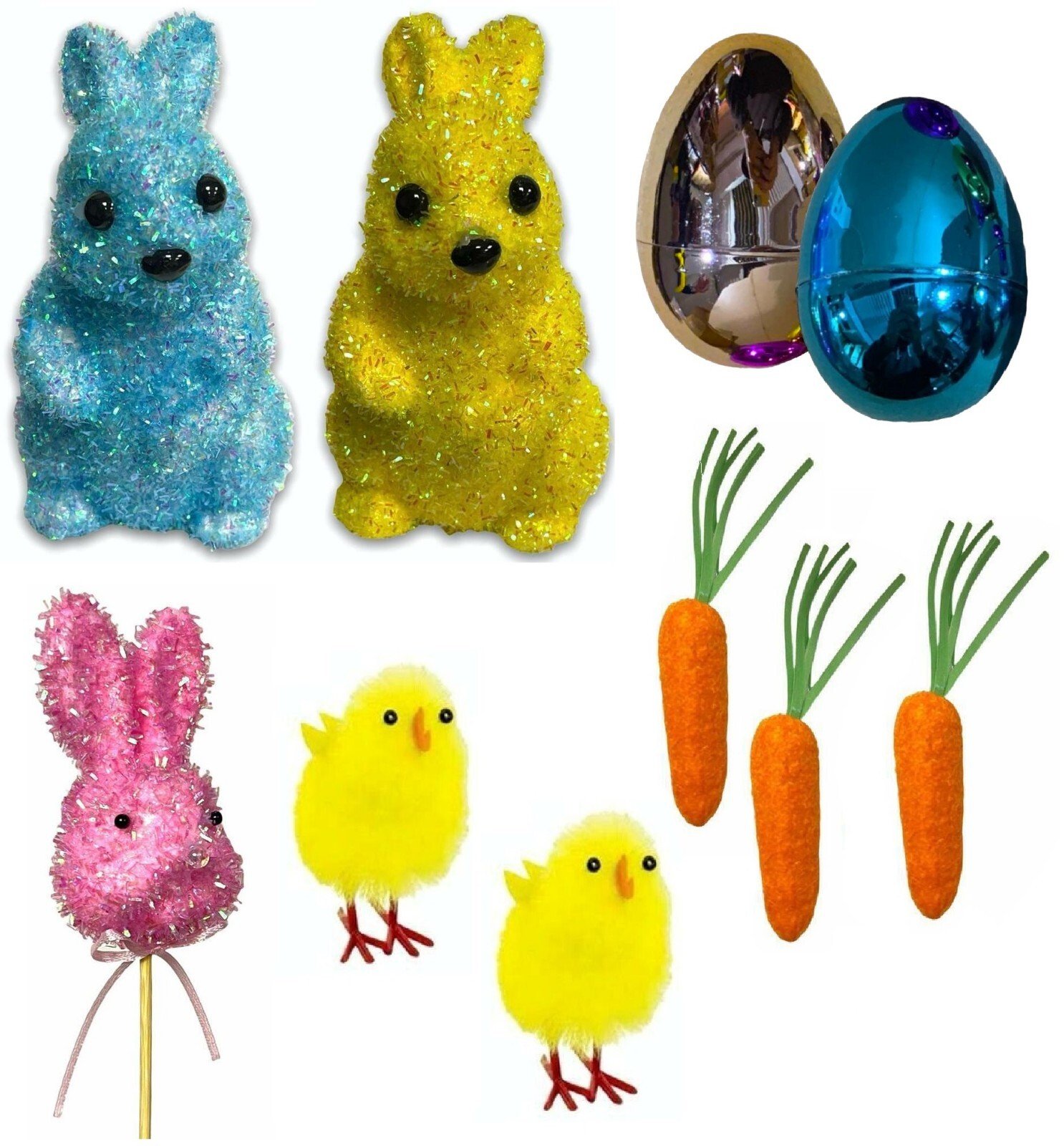 Easter Cardboard Gift Hamper Tray Easter Chicks Tinsel Bunny Easter eggs Wrap